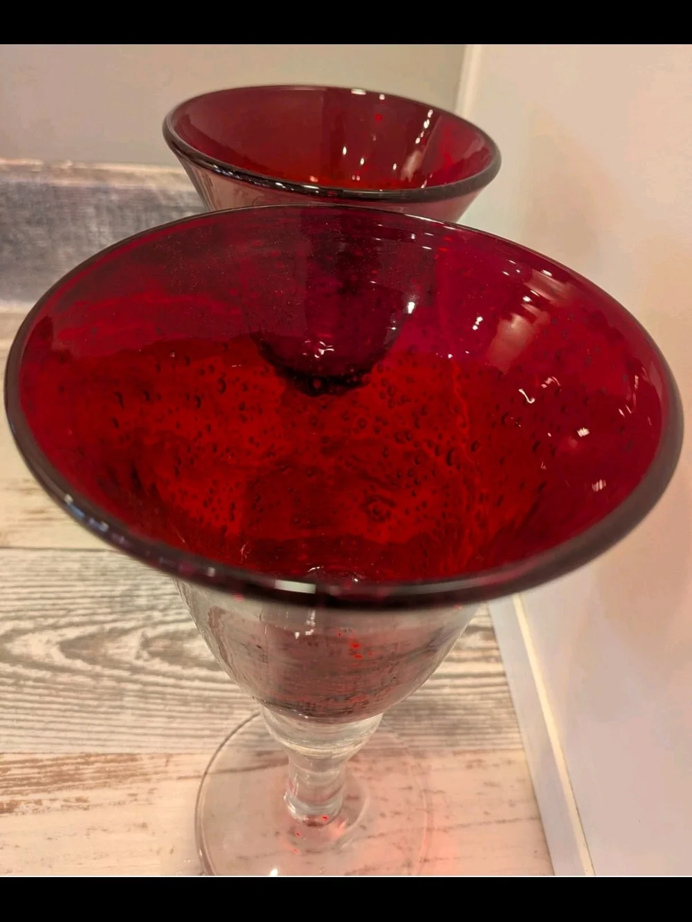 Pair of Artland Iris Ruby Red Seeded Glass Stemmed Goblets